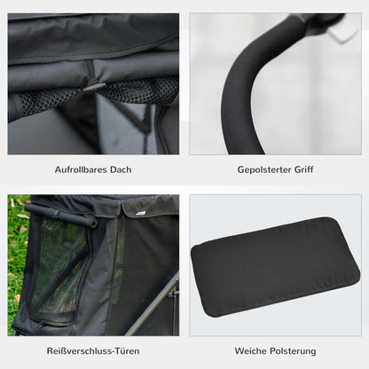 Dog Stroller, Foldable Dog Buggy, Dog Trolley with Cushion, Cat Stroller up to 20 kg, Cat Carriage for Small and Medium-Sized Dogs with Side Pockets, Mesh Window, Oxford Fabric, Black