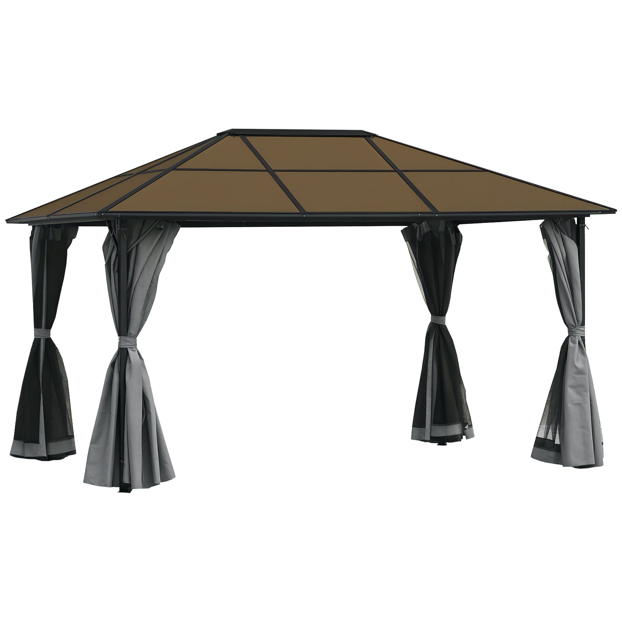 Pavilion 4 x 3m Garden Gazebo Party Tent with Side Panels, Netting, PC Roof Alu Dark Grey