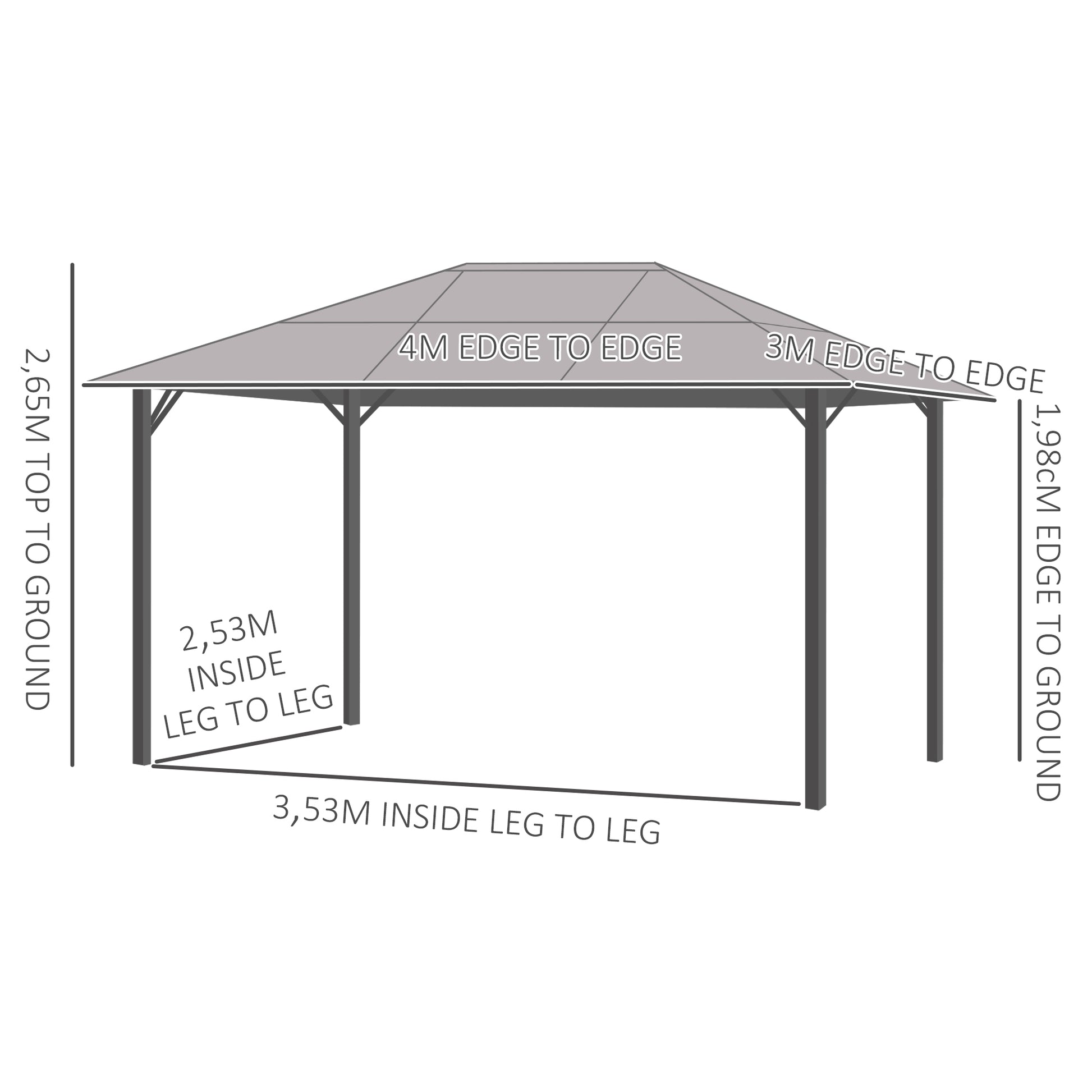 Pavilion 4 x 3m Garden Gazebo Party Tent with Side Panels, Netting, PC Roof Alu Dark Grey