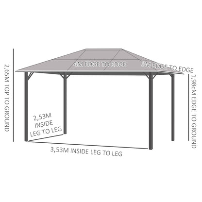 Pavilion 4 x 3m Garden Gazebo Party Tent with Side Panels, Netting, PC Roof Alu Dark Grey