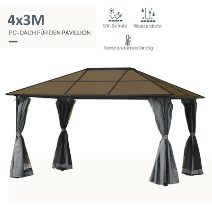 Pavilion 4 x 3m Garden Gazebo Party Tent with Side Panels, Netting, PC Roof Alu Dark Grey