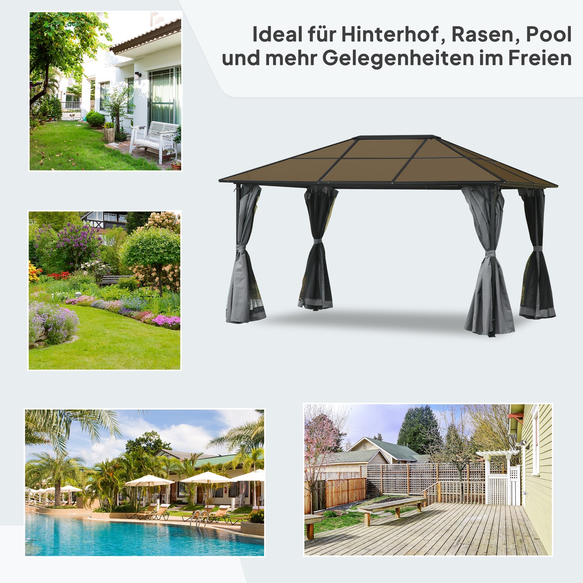 Pavilion 4 x 3m Garden Gazebo Party Tent with Side Panels, Netting, PC Roof Alu Dark Grey