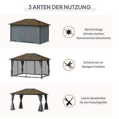 Pavilion 4 x 3m Garden Gazebo Party Tent with Side Panels, Netting, PC Roof Alu Dark Grey