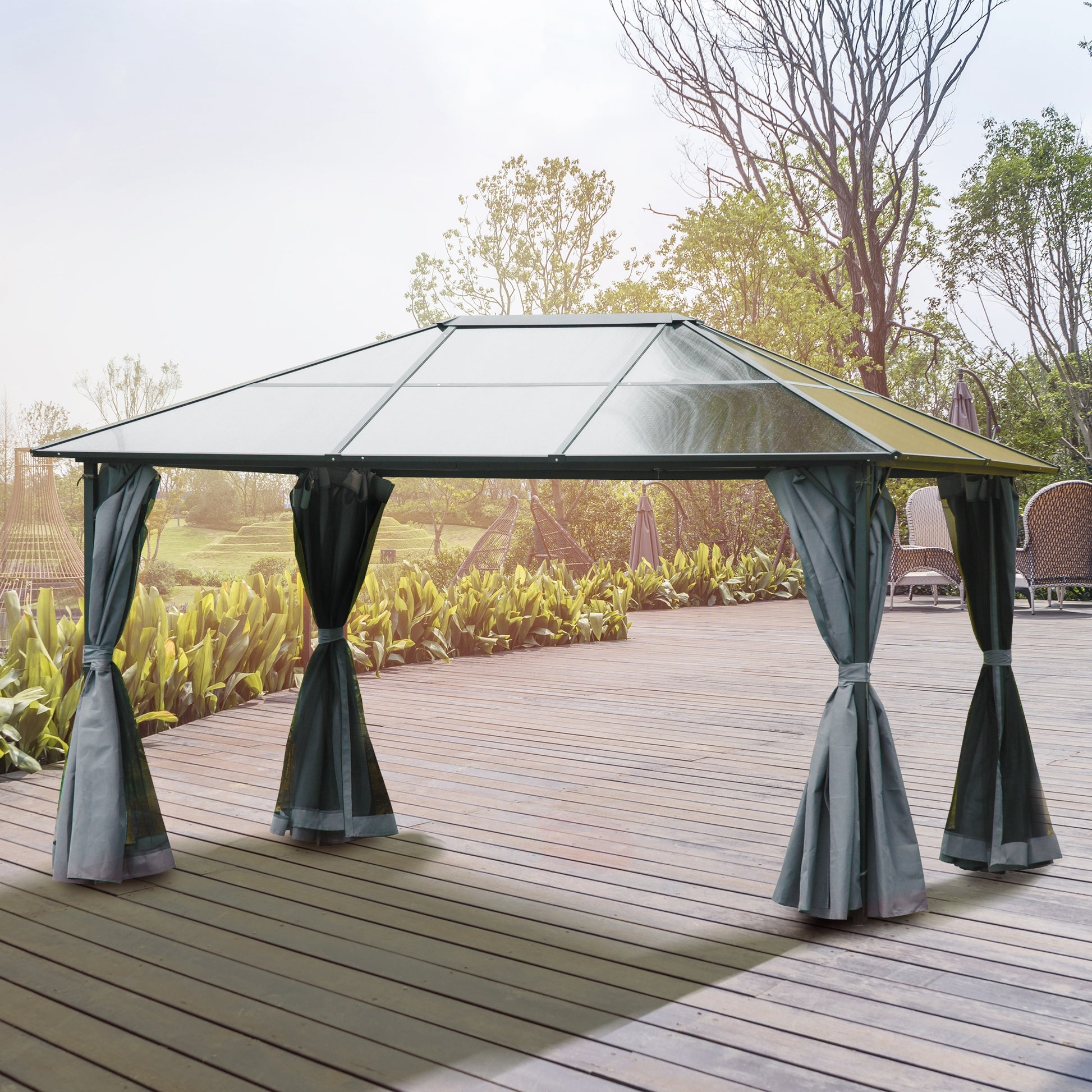 Pavilion 4 x 3m Garden Gazebo Party Tent with Side Panels, Netting, PC Roof Alu Dark Grey