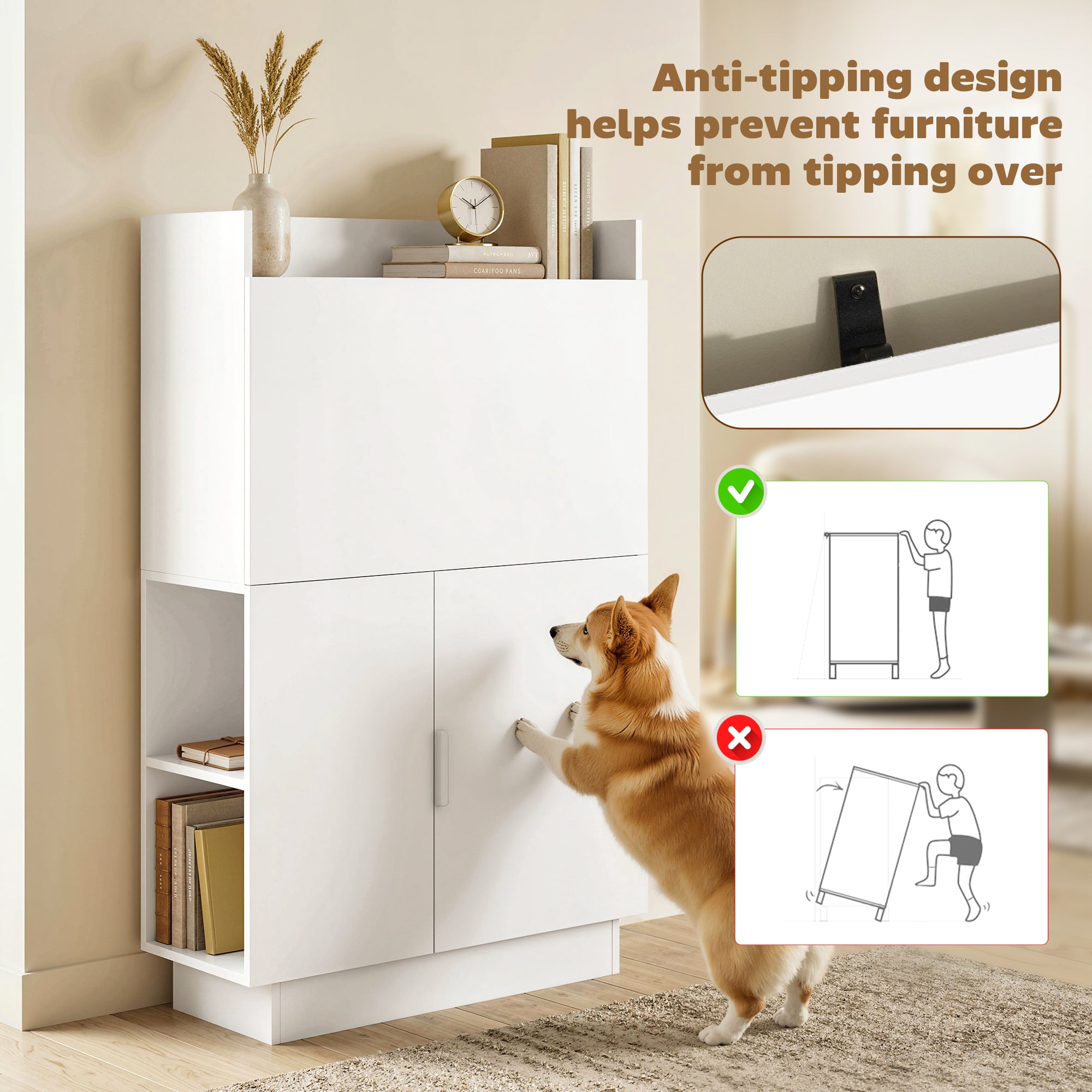 Folding Desk with Shelves & Cabinet, 31.5 x 11.8 x 50.4 in, Modern Home Office Table, White
