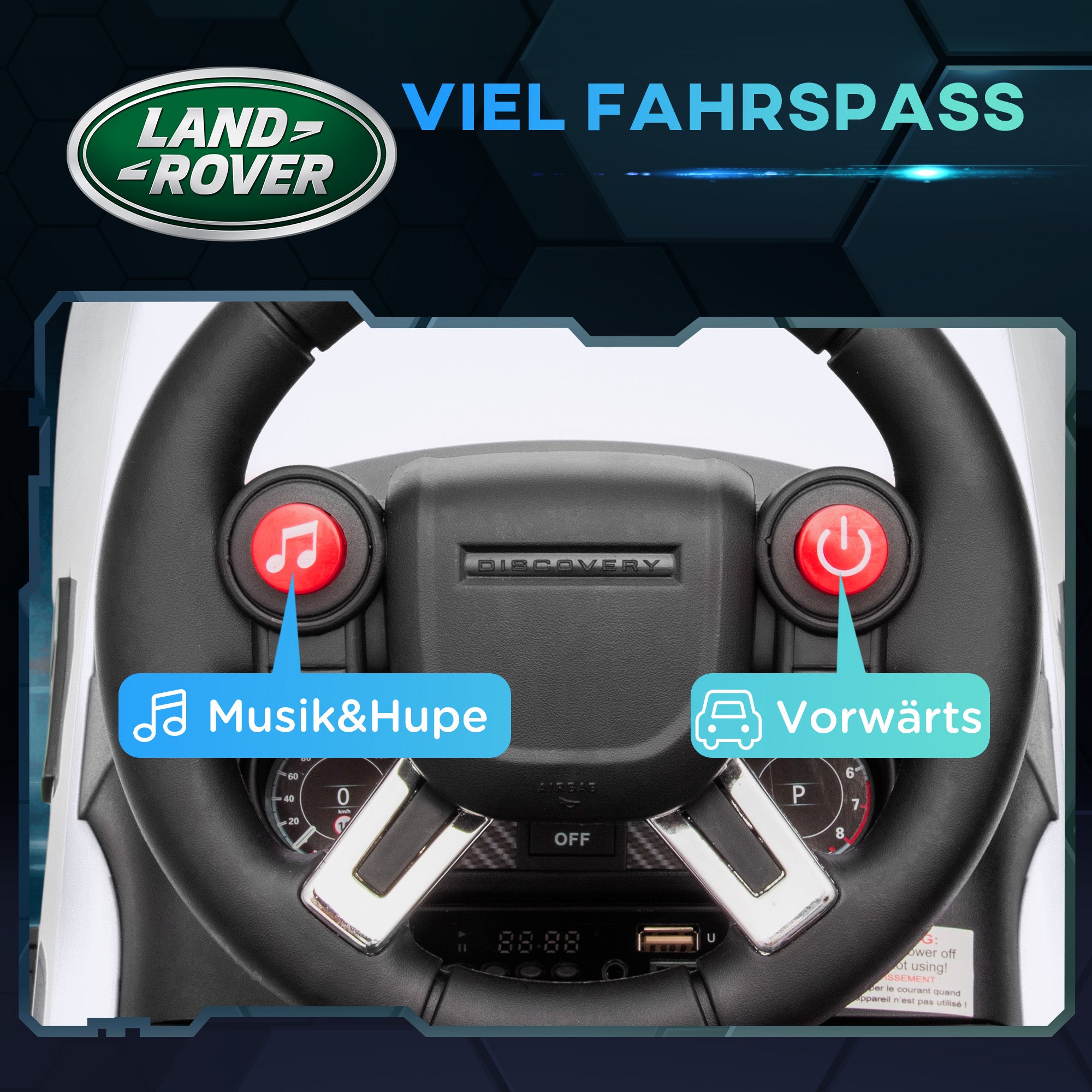 Land Rover Kids Electric Car 2 in 1 6V Children's Car with Sliding Mode, Music, Horn, Electric Vehicle, Slider Car, Push Car with Headlights, 3 km/h, for 1.5-5 Years Children, White