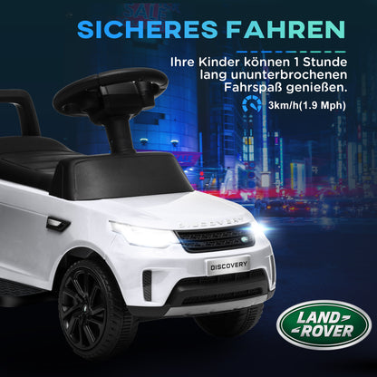 Land Rover Kids Electric Car 2 in 1 6V Children's Car with Sliding Mode, Music, Horn, Electric Vehicle, Slider Car, Push Car with Headlights, 3 km/h, for 1.5-5 Years Children, White