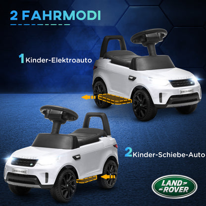 Land Rover Kids Electric Car 2 in 1 6V Children's Car with Sliding Mode, Music, Horn, Electric Vehicle, Slider Car, Push Car with Headlights, 3 km/h, for 1.5-5 Years Children, White