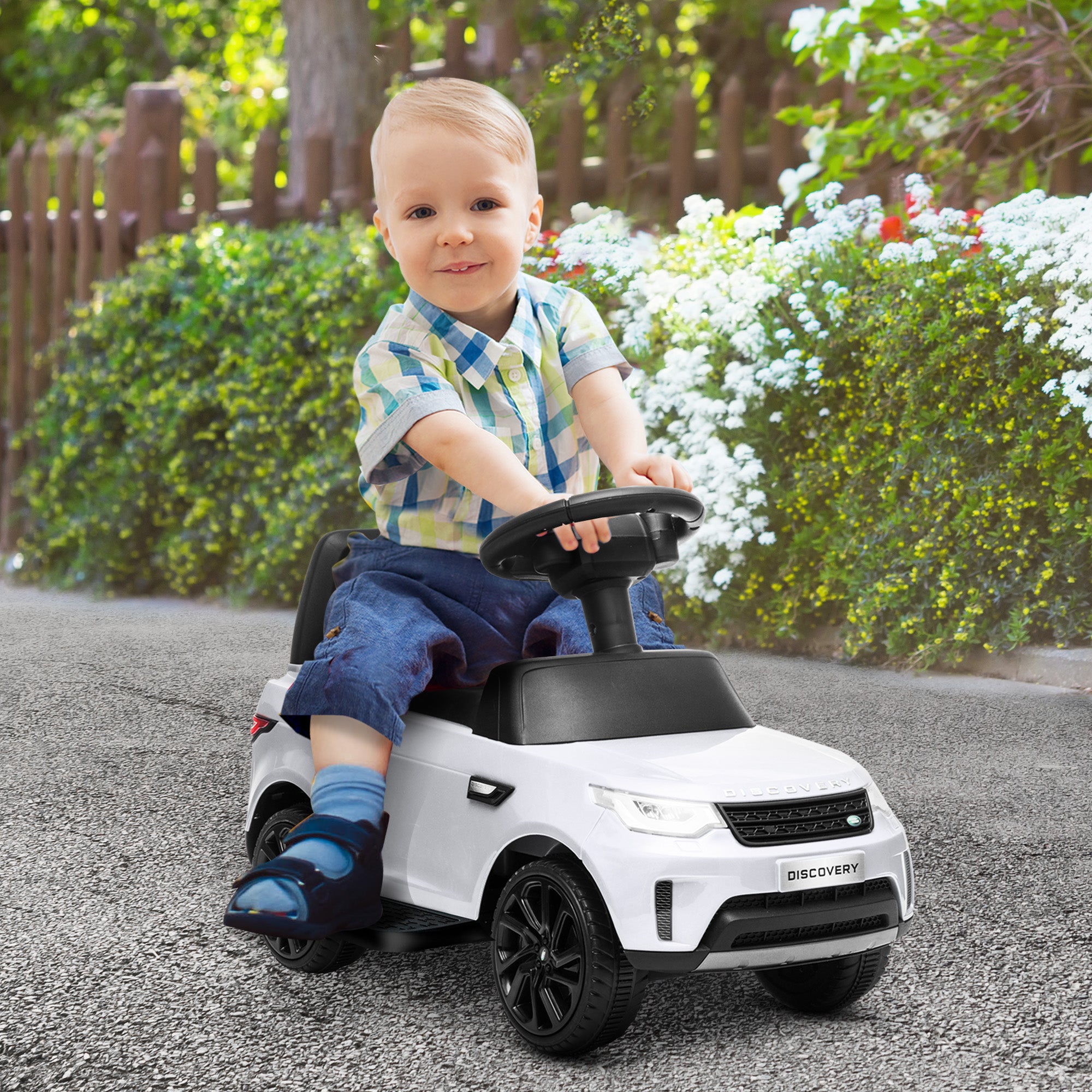 Land Rover Kids Electric Car 2 in 1 6V Children's Car with Sliding Mode, Music, Horn, Electric Vehicle, Slider Car, Push Car with Headlights, 3 km/h, for 1.5-5 Years Children, White