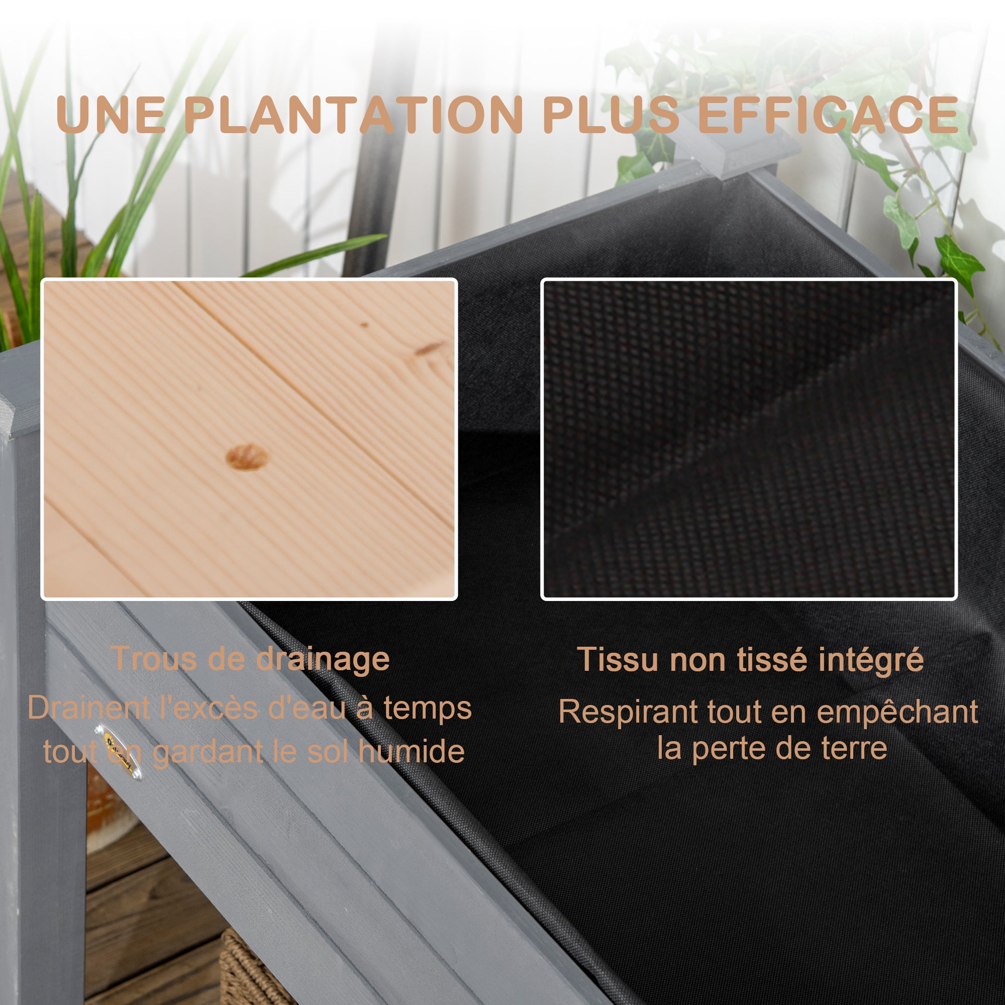 Raised Garden Planter dim. 123L x 57W x 76H cm Includes Irrigation Inserts + Drainage Felt Solid Fir Wood