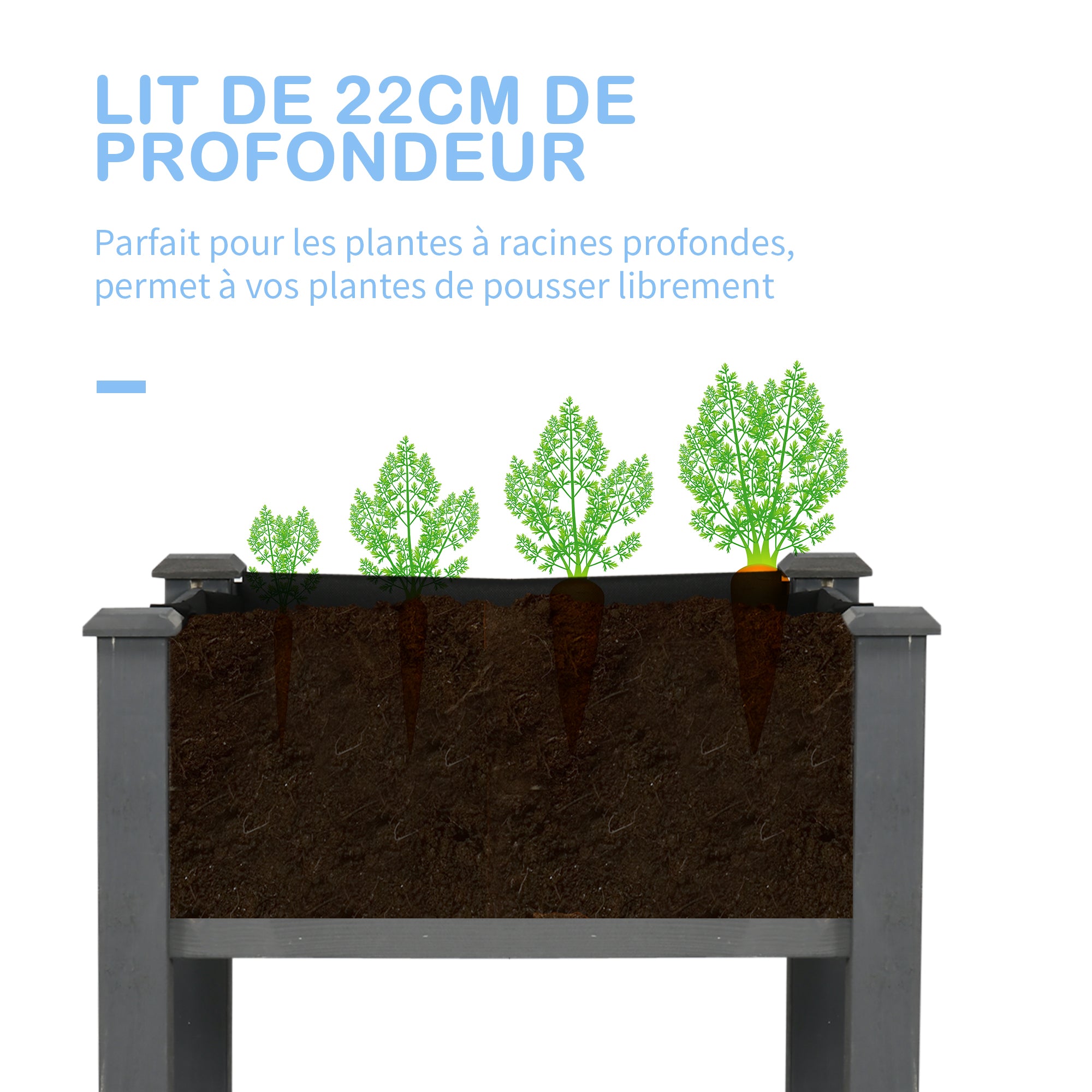 Raised Garden Planter dim. 123L x 57W x 76H cm Includes Irrigation Inserts + Drainage Felt Solid Fir Wood