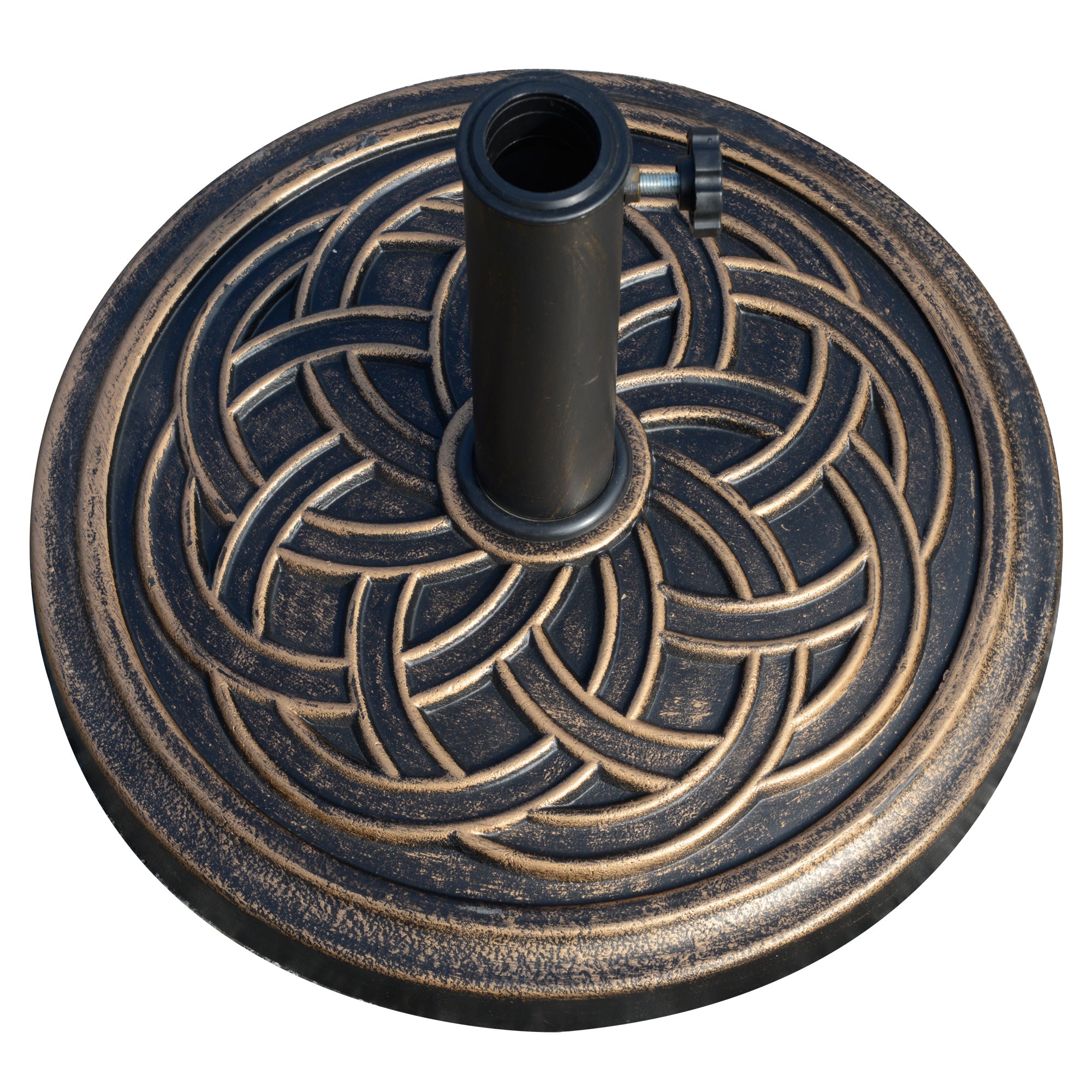 Garden Umbrella Base Net Weight 12 kg Round Parasol Stand Suitable for 38mm/48mm Poles Resin and Steel for Outdoor Terrace Patio Ø45x33 cm Bronze
