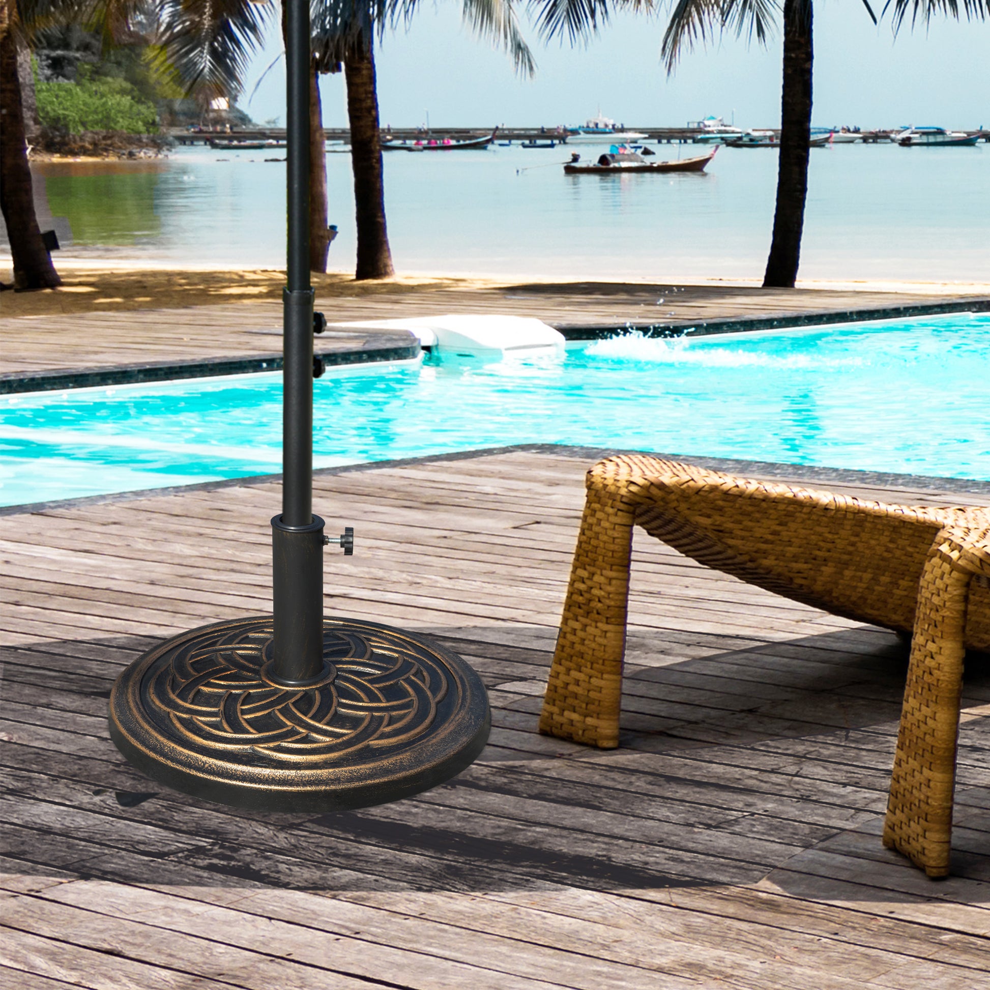 Garden Umbrella Base Net Weight 12 kg Round Parasol Stand Suitable for 38mm/48mm Poles Resin and Steel for Outdoor Terrace Patio Ø45x33 cm Bronze