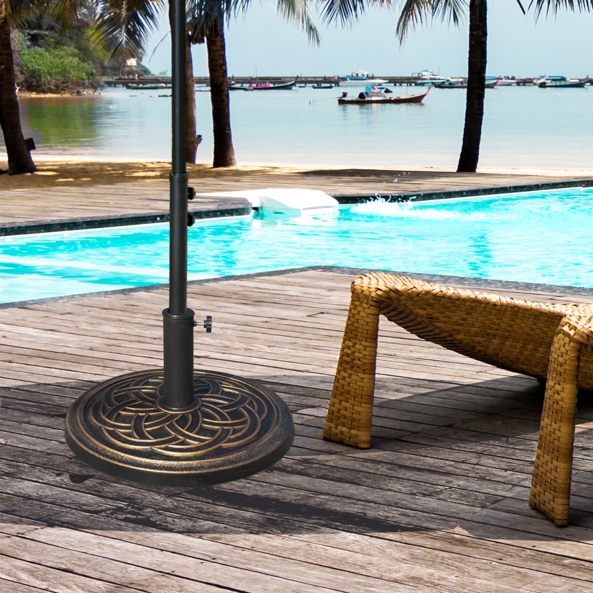 Garden Umbrella Base Net Weight 12 kg Round Parasol Stand Suitable for 38mm/48mm Poles Resin and Steel for Outdoor Terrace Patio Ø45x33 cm Bronze