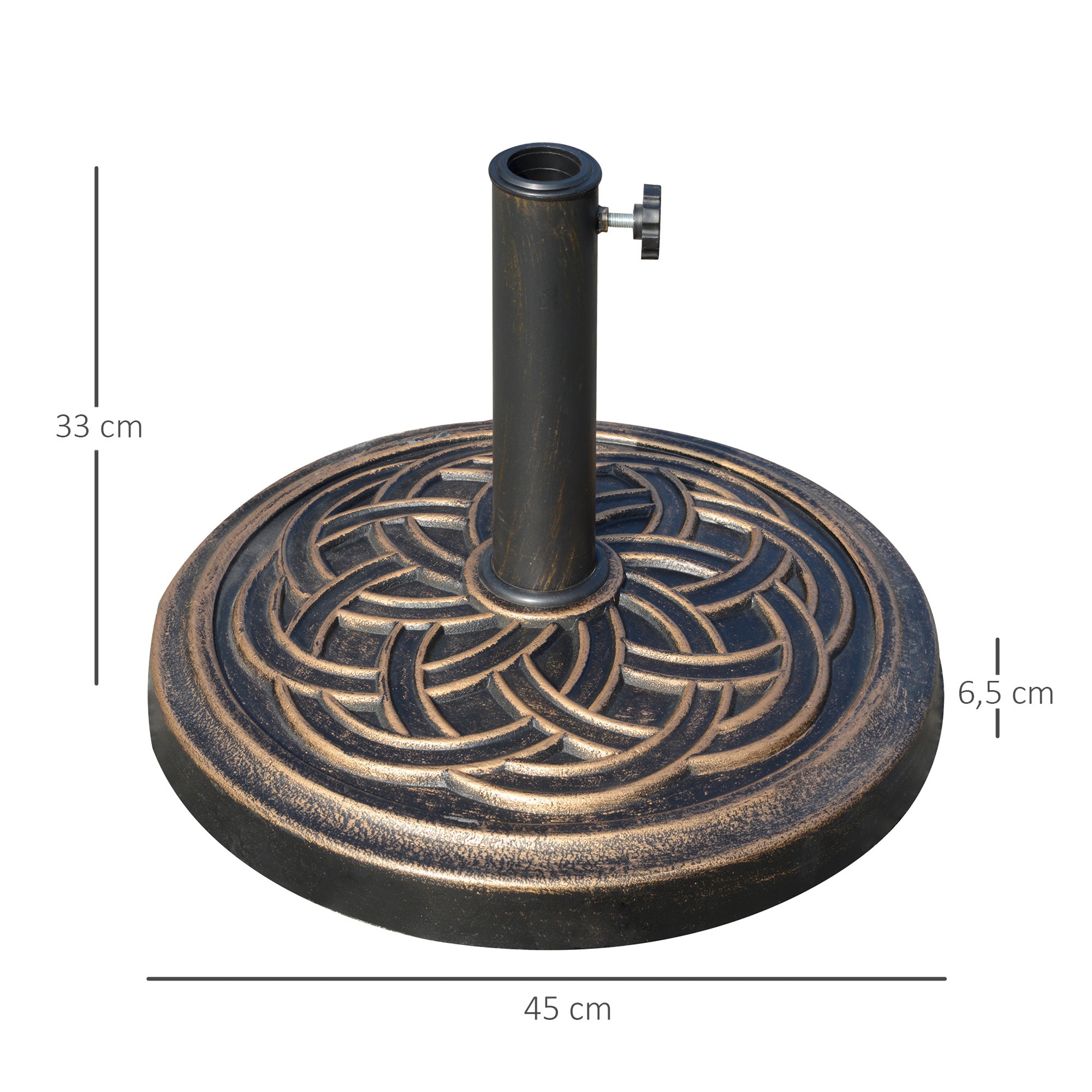 Garden Umbrella Base Net Weight 12 kg Round Parasol Stand Suitable for 38mm/48mm Poles Resin and Steel for Outdoor Terrace Patio Ø45x33 cm Bronze