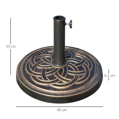 Garden Umbrella Base Net Weight 12 kg Round Parasol Stand Suitable for 38mm/48mm Poles Resin and Steel for Outdoor Terrace Patio Ø45x33 cm Bronze