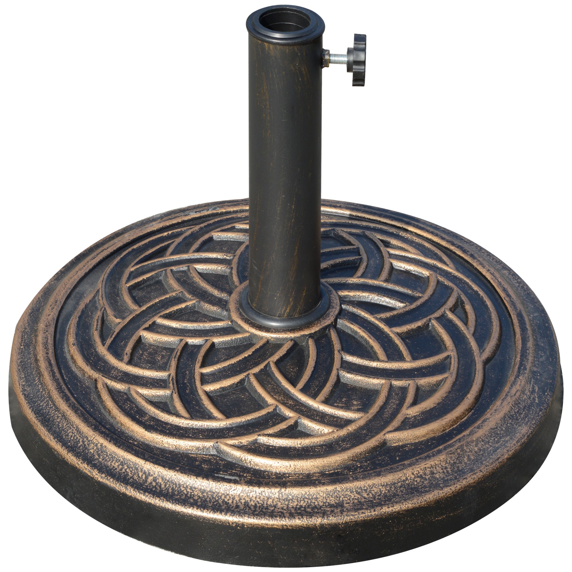 Garden Umbrella Base Net Weight 12 kg Round Parasol Stand Suitable for 38mm/48mm Poles Resin and Steel for Outdoor Terrace Patio Ø45x33 cm Bronze