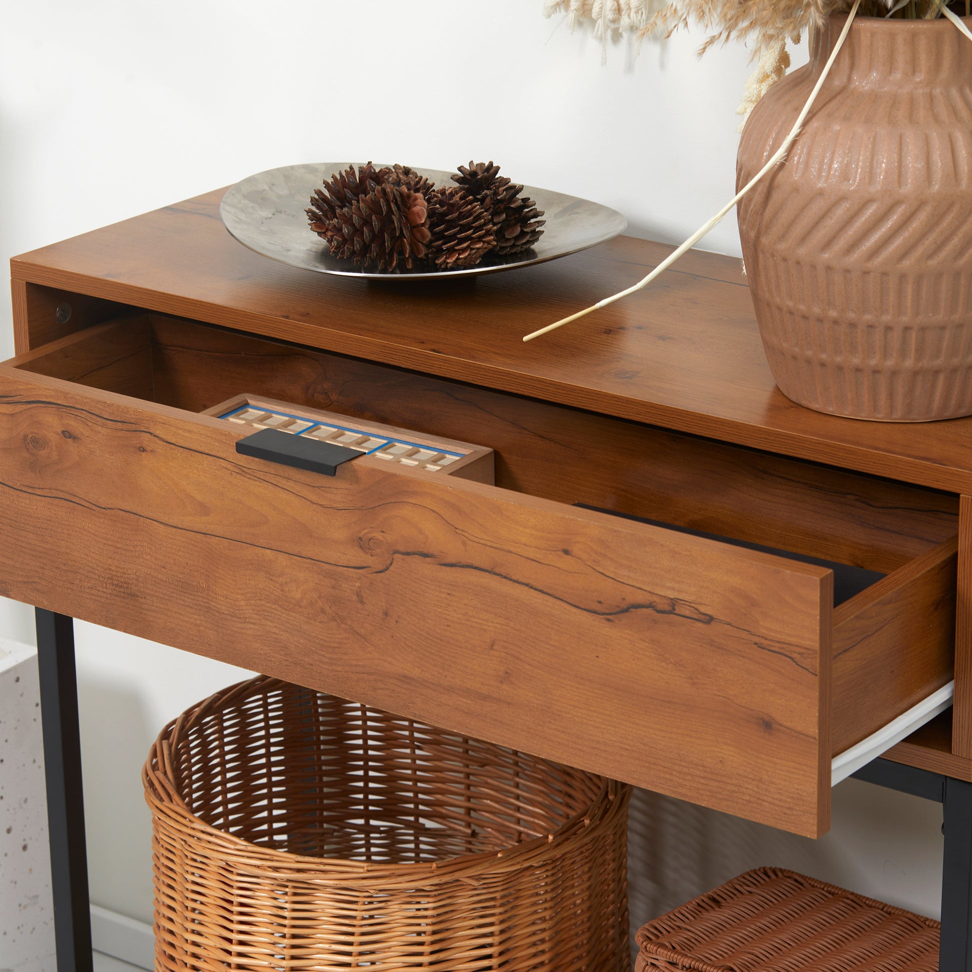 Console Table with Storage, Sofa Table in Industrial Design, Side Table for Entryway, Living Room, Hallway, Steel, Brown, 80 x 30 x 76 cm