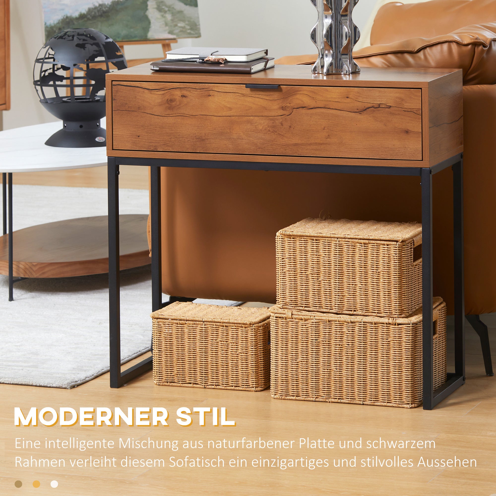 Console Table with Storage, Sofa Table in Industrial Design, Side Table for Entryway, Living Room, Hallway, Steel, Brown, 80 x 30 x 76 cm