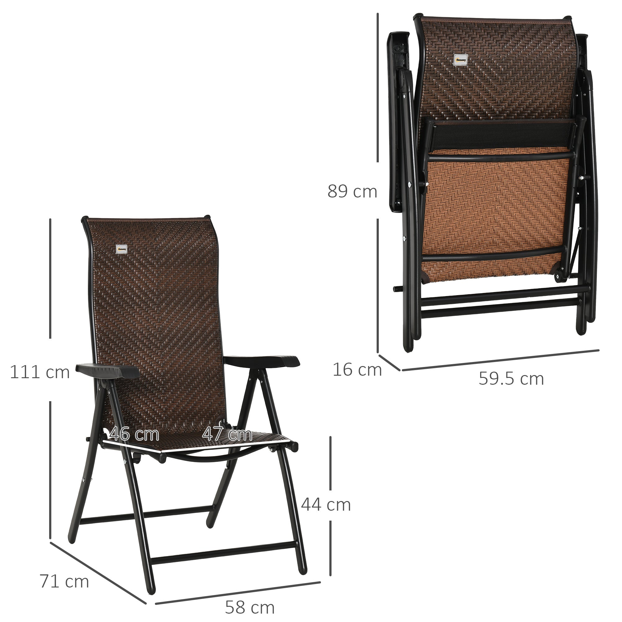 Poly Rattan Garden Chair Folding Chair with 7-Position Adjustable Backrest Weather-resistant Foldable Balcony Chair Camping Chair 120kg Load Garden Chairs for Garden, Balcony 58x71x111cm Brown+Black