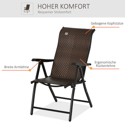 Poly Rattan Garden Chair Folding Chair with 7-Position Adjustable Backrest Weather-resistant Foldable Balcony Chair Camping Chair 120kg Load Garden Chairs for Garden, Balcony 58x71x111cm Brown+Black