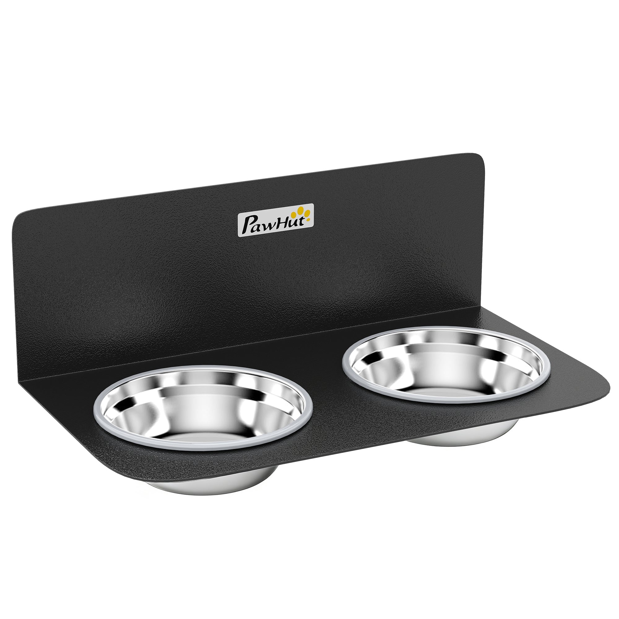 Wall-Mounted Adjustable Dog Feeder — 2 x 27 fl oz Stainless Steel Bowls, Black