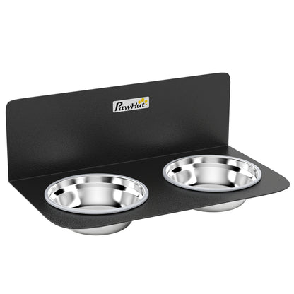 Wall-Mounted Adjustable Dog Feeder — 2 x 27 fl oz Stainless Steel Bowls, Black