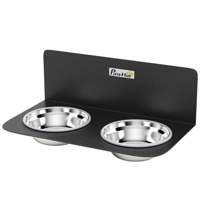 Wall-Mounted Adjustable Dog Feeder — 2 x 27 fl oz Stainless Steel Bowls, Black