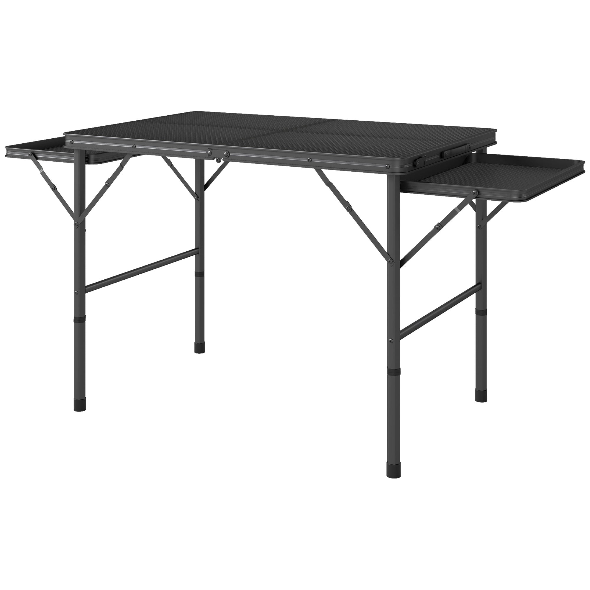 Folding Camping Table Aluminum 137x62x67 cm with Folding Sides and Adjustable Height Portable Lightweight Camping Table with Metal Grid Countertop for Camping Hiking Beach Black