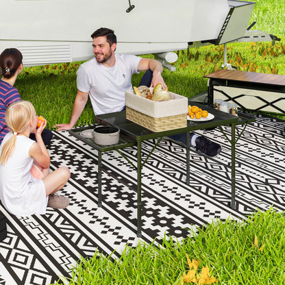 Folding Camping Table Aluminum 137x62x67 cm with Folding Sides and Adjustable Height Portable Lightweight Camping Table with Metal Grid Countertop for Camping Hiking Beach Black