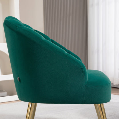 Shell Back Upholstered Chair, Bedroom and Living Room Velvet Armchair with Gold Legs, for Bedroom and Living Room, Green