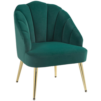 Shell Back Upholstered Chair, Bedroom and Living Room Velvet Armchair with Gold Legs, for Bedroom and Living Room, Green