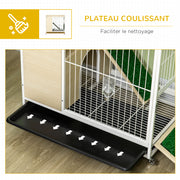 Rabbit Cage Hutch on Wheels with Opening Roof Platforms and Removable Tray - Natural 78 x 52.5 x 76.5 cm