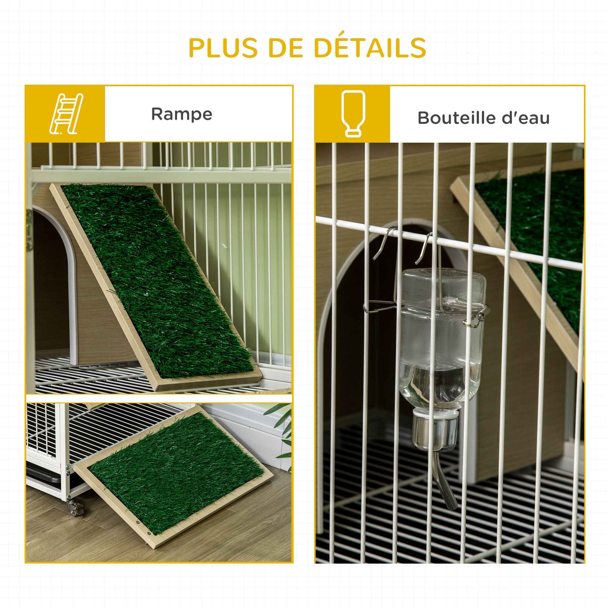 Rabbit Cage Hutch on Wheels with Opening Roof Platforms and Removable Tray - Natural 78 x 52.5 x 76.5 cm