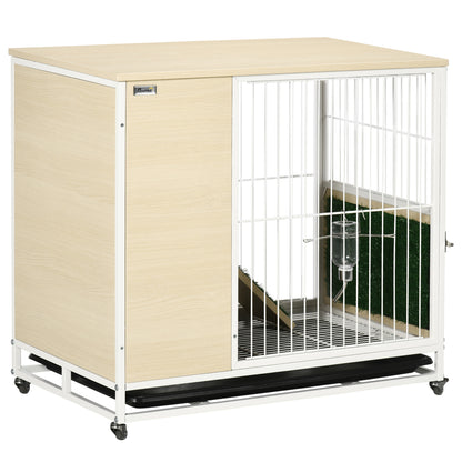 Rabbit Cage Hutch on Wheels with Opening Roof Platforms and Removable Tray - Natural 78 x 52.5 x 76.5 cm