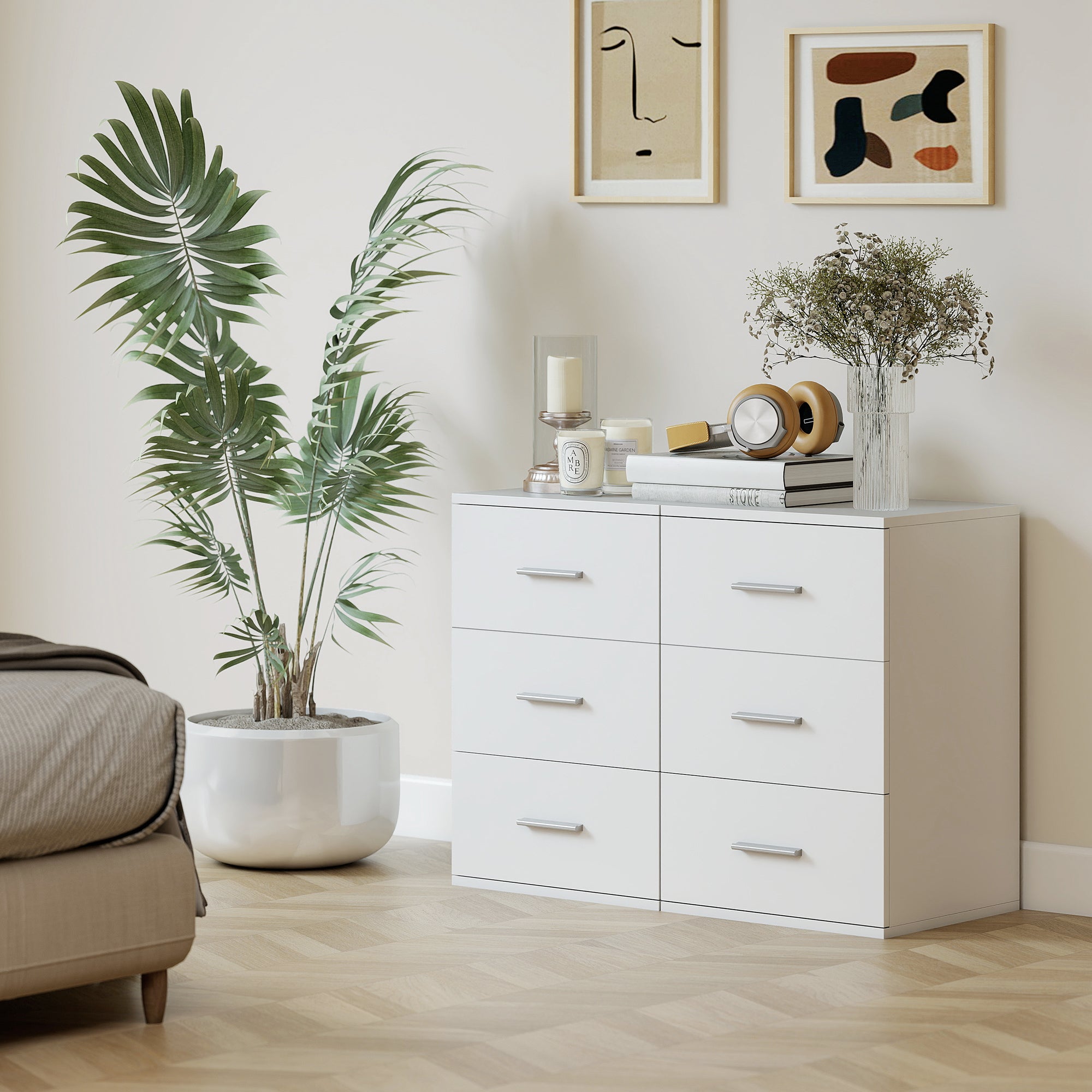 Nightstand with 3 Drawers, Bedroom Bedside Cabinet, MDF, White