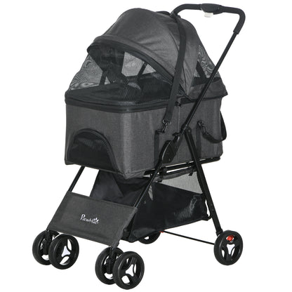 3 in 1 Dog Stroller, Removable Basket and Carrier, Pet Stroller with Leash, Cushion, Basket, and Canopy, Gray