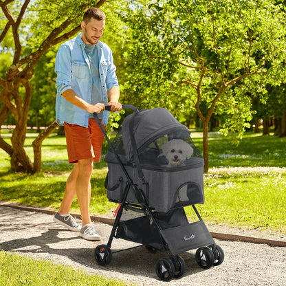 3 in 1 Dog Stroller, Removable Basket and Carrier, Pet Stroller with Leash, Cushion, Basket, and Canopy, Gray