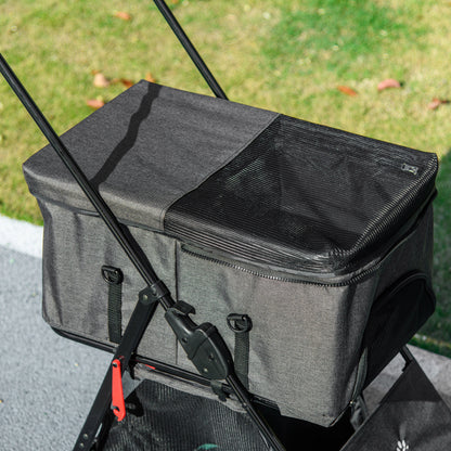 3 in 1 Dog Stroller, Removable Basket and Carrier, Pet Stroller with Leash, Cushion, Basket, and Canopy, Gray