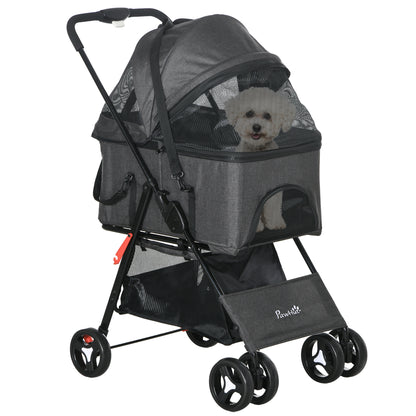 3 in 1 Dog Stroller, Removable Basket and Carrier, Pet Stroller with Leash, Cushion, Basket, and Canopy, Gray