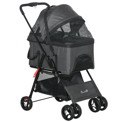 3 in 1 Dog Stroller, Removable Basket and Carrier, Pet Stroller with Leash, Cushion, Basket, and Canopy, Gray