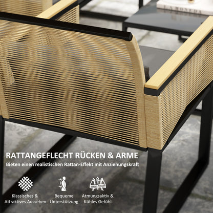 Poly Rattan Garden Furniture Set 4 Persons, Weatherproof Balcony Furniture Set with 2-Seater Sofa, 2 Chairs Glass Table Seat Cushions, Outdoor Seating Group, Patio Furniture Garden Set for Garden Balcony, Black