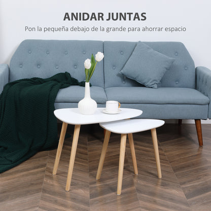 Set of 2 Side Tables with Wooden Legs Nesting Coffee Tables for Living Room Bedroom Office 59.5x39.5x45 cm and 44.5x28.5x40 cm White