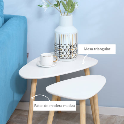 Set of 2 Side Tables with Wooden Legs Nesting Coffee Tables for Living Room Bedroom Office 59.5x39.5x45 cm and 44.5x28.5x40 cm White