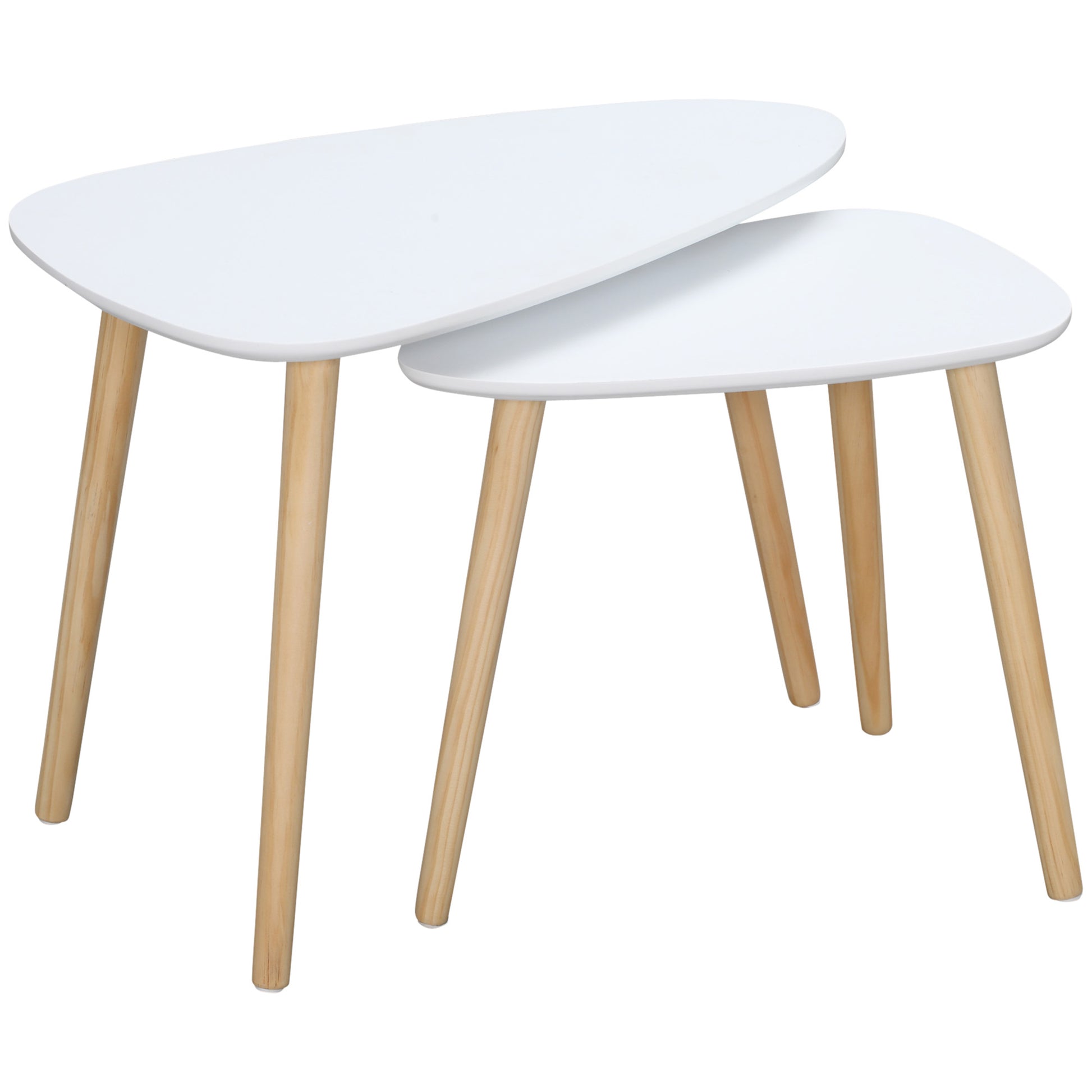 Set of 2 Side Tables with Wooden Legs Nesting Coffee Tables for Living Room Bedroom Office 59.5x39.5x45 cm and 44.5x28.5x40 cm White
