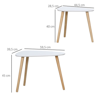 Set of 2 Side Tables with Wooden Legs Nesting Coffee Tables for Living Room Bedroom Office 59.5x39.5x45 cm and 44.5x28.5x40 cm White
