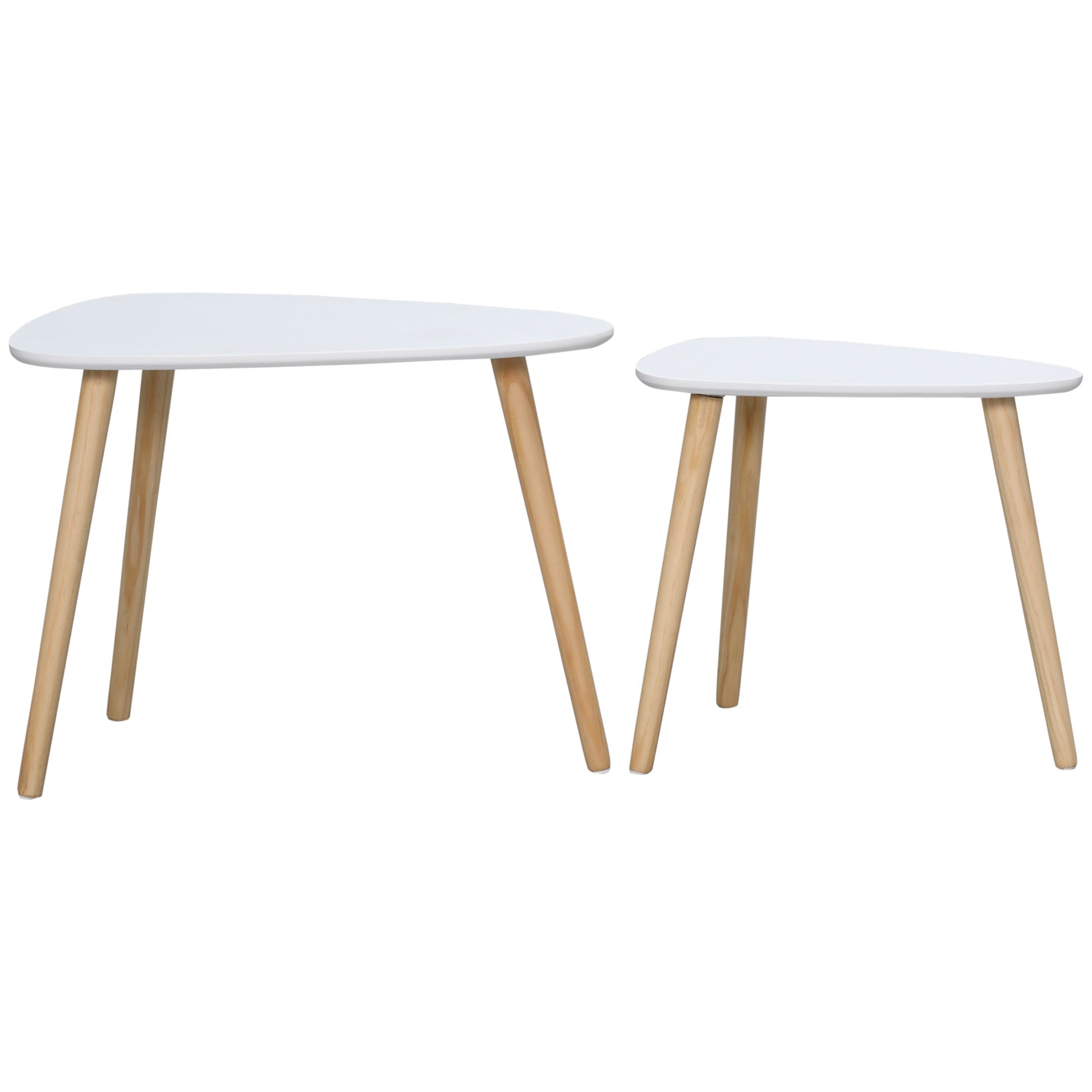 Set of 2 Side Tables with Wooden Legs Nesting Coffee Tables for Living Room Bedroom Office 59.5x39.5x45 cm and 44.5x28.5x40 cm White