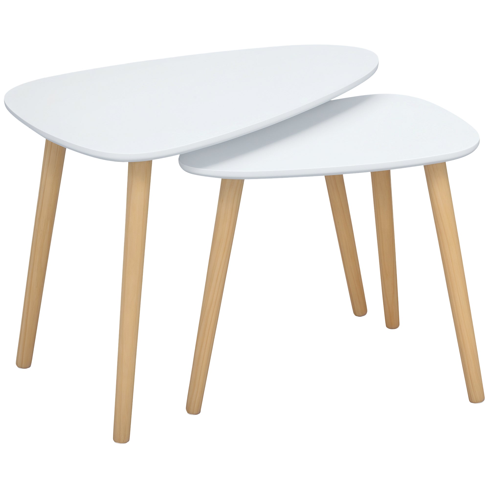 Set of 2 Side Tables with Wooden Legs Nesting Coffee Tables for Living Room Bedroom Office 59.5x39.5x45 cm and 44.5x28.5x40 cm White