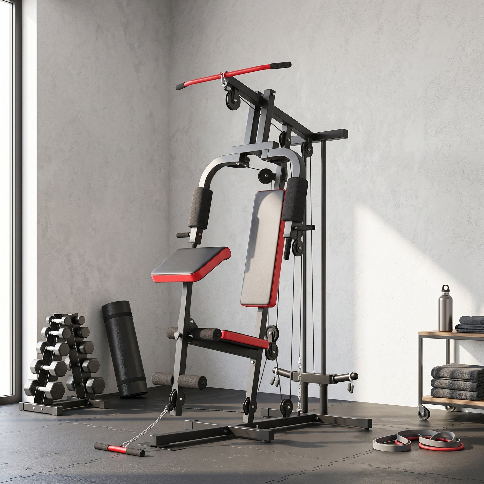 SPORTNOW Multifunction Home Gym Station with Removable Preacher Bench, High/Low Pulley, Butterfly, Leg Trainer - Complete Body Workout
