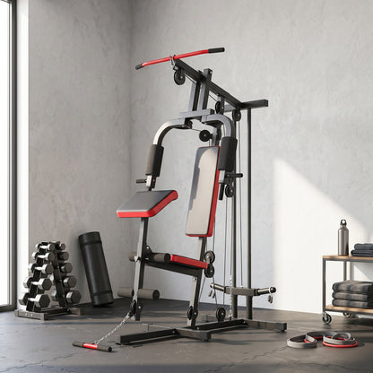 SPORTNOW Multifunction Home Gym Station with Removable Preacher Bench, High/Low Pulley, Butterfly, Leg Trainer - Complete Body Workout